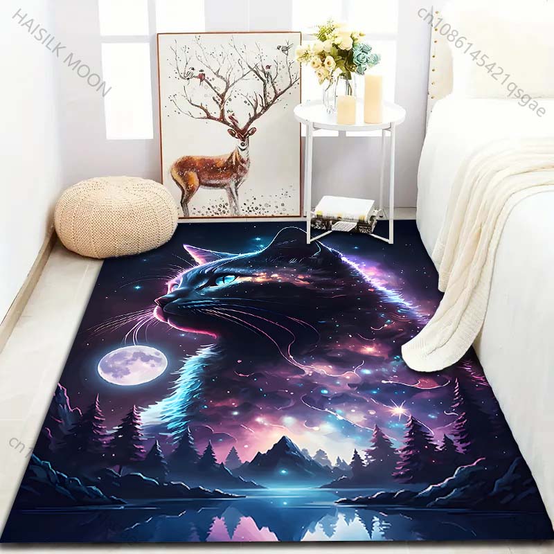 1PC Alfombra de Gato Fantasía Cósmica para Sala de Estar Dormitorio Sofá Decoración del Hogar Alfombrilla Antideslizante Regalo de Lujo