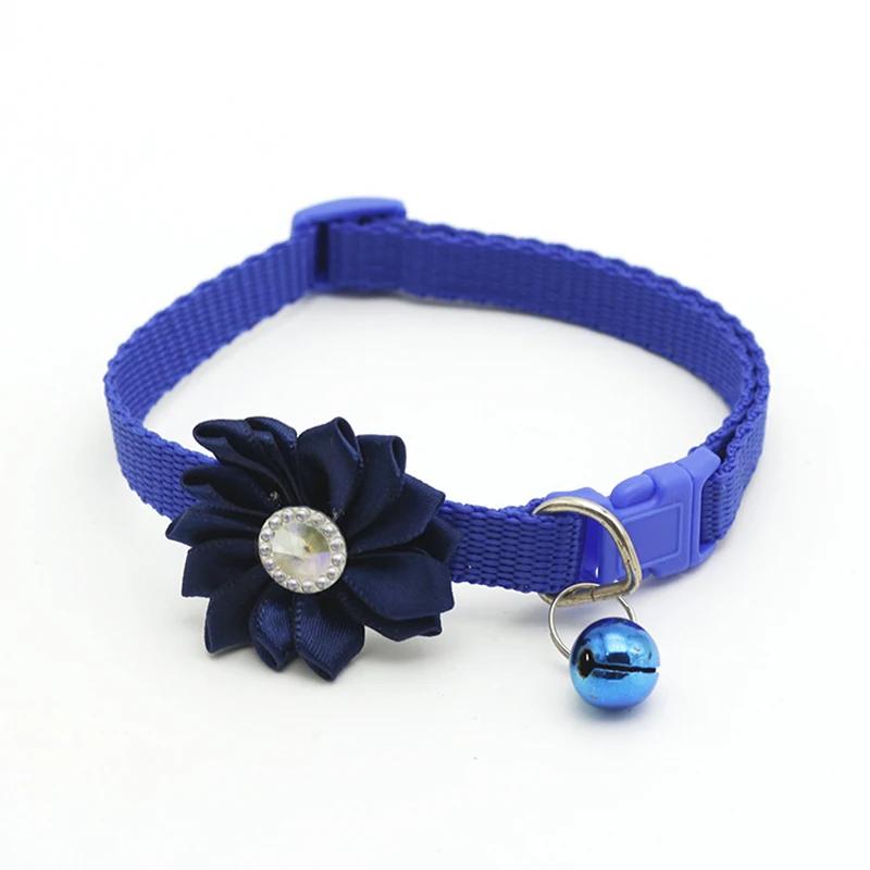 Pet Puppy Cat Collar Printed Flower Bell Crystal Dog Cat Collar Easy Wear Buckle Lovely Kitten Collar Dog Accessories