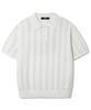 TRILLION Striped Curly Button Collar Short Sleeve Knit [Ivory]
