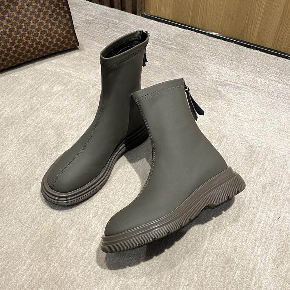 Winter Women's Boots New Autumn/Winter Short Boots Leather Slimming Shoes Thick Soled Elastic Boots Slim Leather Shoes Ladies