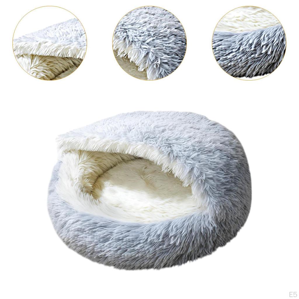 Cat Bed with Cover Cave,Cozy,Warm Cushion,Calming Soft Plush Round for Pet Supplies Puppy Dogs