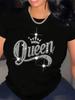Damen Freizeit Kurzarm Strass Königin Print T-Shirt Grafik T-Shirts Ästhetische Kleidung Sommer Streetwear Mode Y2K Oberteil