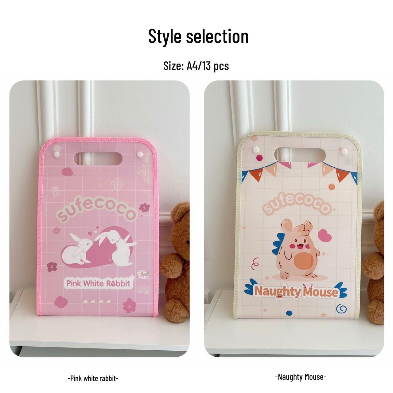 Sufecoco Vertical Accordion Bag: Large Capacity Multi-Layer Cute Cartoon Student Handheld Folder