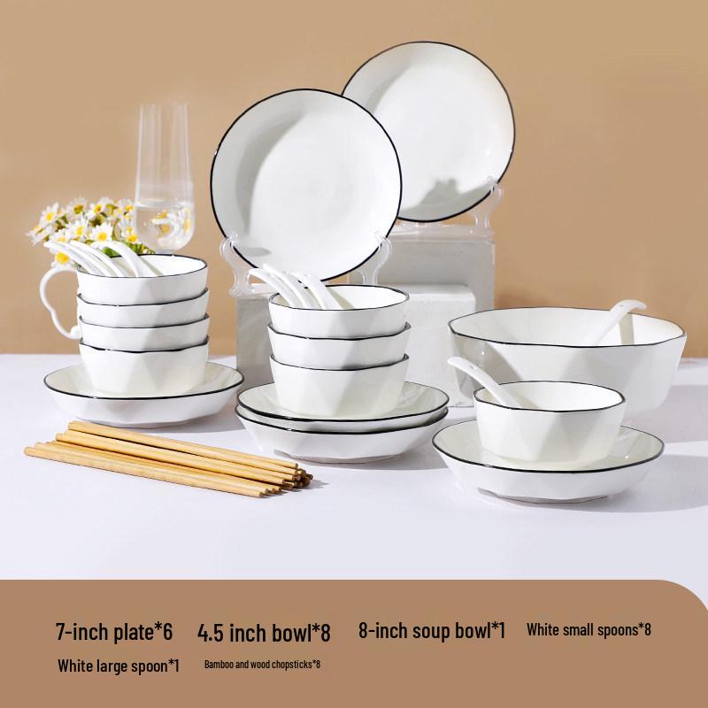 Nordic Style Ceramic Tableware Set: Creative Bowl, Plate, and Chopsticks Combination for Home Use