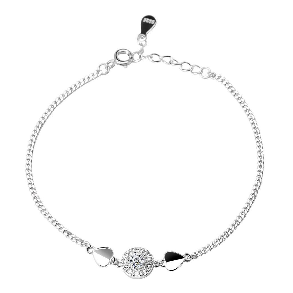 S925 Sterling Silver Diamond & Heart Rhinestone Bracelet: Elegant, Simple, Versatile Gift for Women