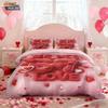 3pcs Valentine's Day Pink Romantic 67LOVE Print Coreless Down Duvet Cover Set Multi Size Bedroom Bedding Festival Decoration