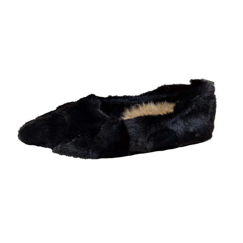 Mao Mao shoes women's autumn and winter velvet cotton ladyshoes Mori pointed head shallow mouth mink single shoes Doudou shoes boat shoes flat women'