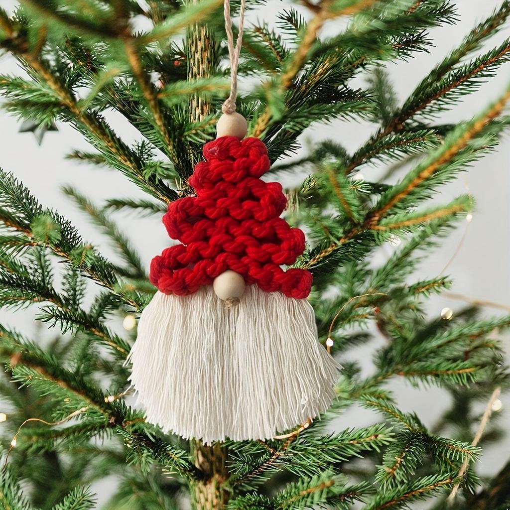 1pc Hand- Santa Claus Hanging Ornament - Festive Red & White Tassel Pendant with Golden Accents, Perfect for Christmas Tree