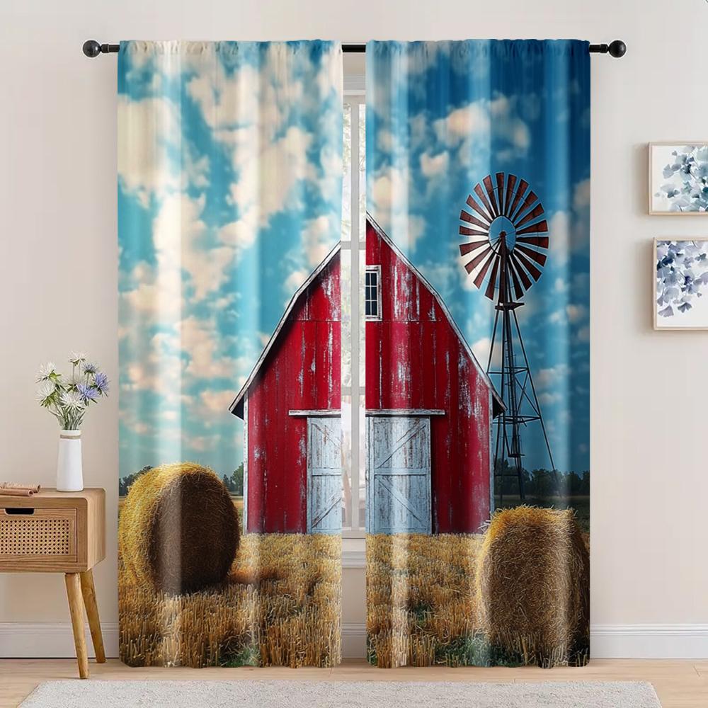 

2 шт., Шторы для окон Стог Сена Урожай Ферма Фермерский дом Кантри Склад Двор Запад Ковбой Дикий Запад Защита Конфиденциальности Праздник 29x65in(75x166cm)