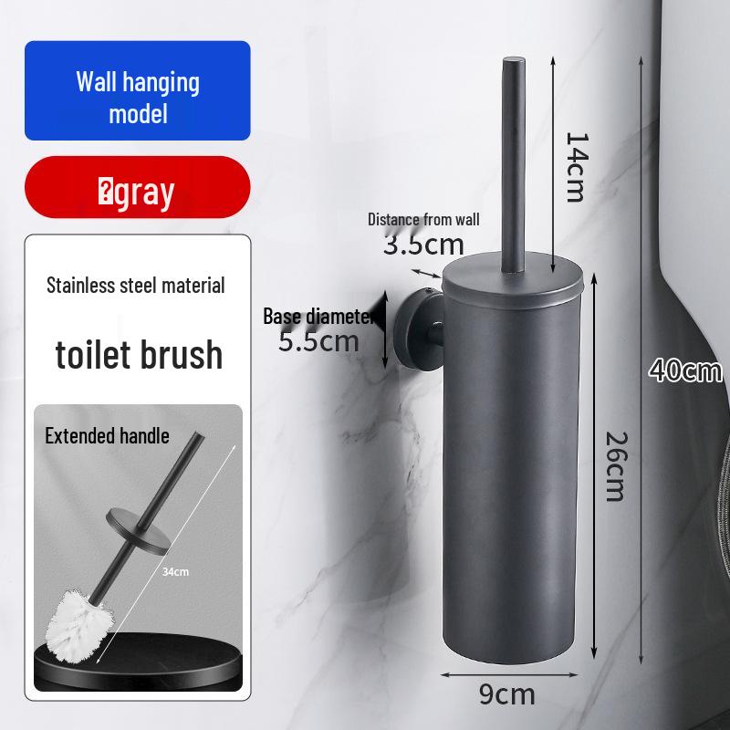 Wall-Mounted Stainless Steel Toilet Brush with Odor-Proof Long Handle and Round Holder for Bathroom Cleaning
