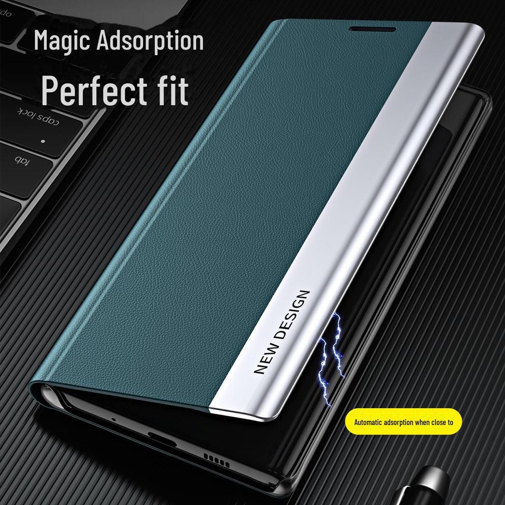 iPhone 15 Pro Max Electroplated Bracket Flip Case with Side Window and Magnetic Leather Cover