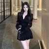 French Pure Desire Spicy Girl Black Dress Two-Piece Set: Autumn/Winter 2026, Waist-Cinched Short Skirt for a Chic Look.