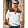 New Spring Autumn Casual Suede Polo Sweatshirt Men Stylish Knit Patchwork Textured Polo Shirts Mens  Vintage Half-zip Lapel Jumper Tops