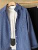 Miu Style Women's Blue Plaid Shirt Jacket - Loose College Layering for Early Autumn