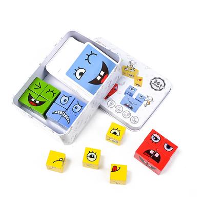 Face Changing Building Blocks Cartoon Cube Board Game Wooden Puzzle Montessori Anxiety Stress Relief Toys for Children Kids