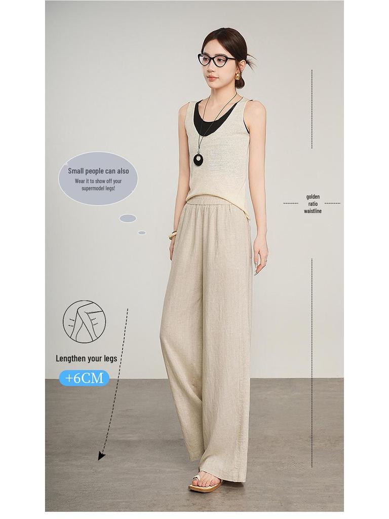 Women's 2026 Fresh Tencel-Linen Wide-Leg Pants: Chic, Versatile, Breathable, Elastic Waist, Slimming, Casual.