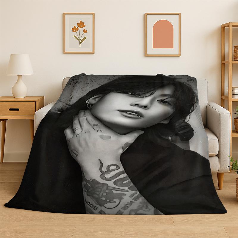 Kpop B-BTS Jeon Jung Kook JK Flannel Blanket Soft Warm Throw Blanket for Bedroom Living Room Bed Travel Camping Picnic Gift