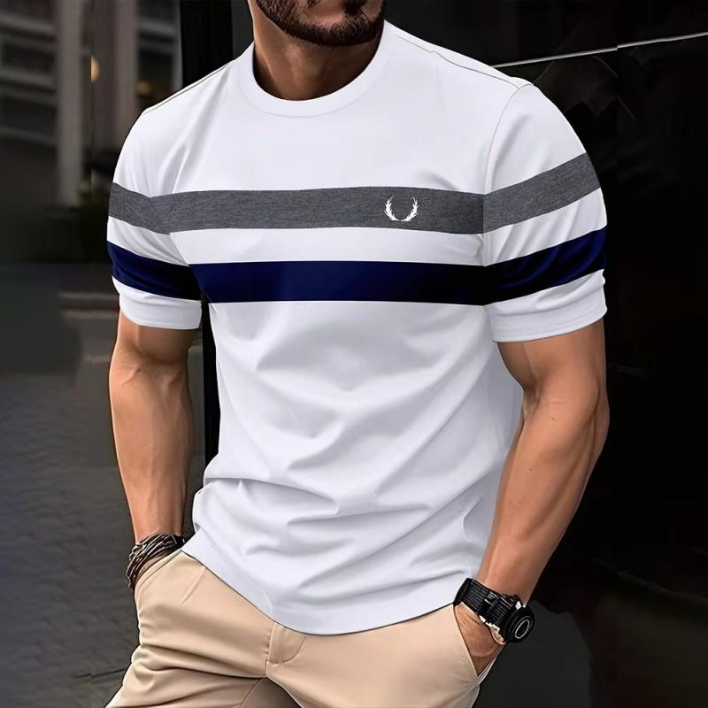 3D-Druck Bunte Streifen T-Shirt Für Männer Colorblock Muster Kurzarm-T-Shirts O-Ausschnitt T-Shirt