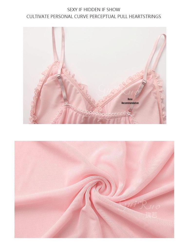 Rose Desire Lace Deep V Plus Size Dress Set with Bow and Removable Bra Pads (P5768)