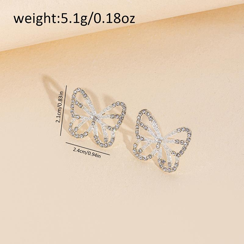 Butterfly Earrings Jewelry Women's Fashion Diamond-encrusted Versatile Personalized Alloy Earrings, Niche High-end Sense
