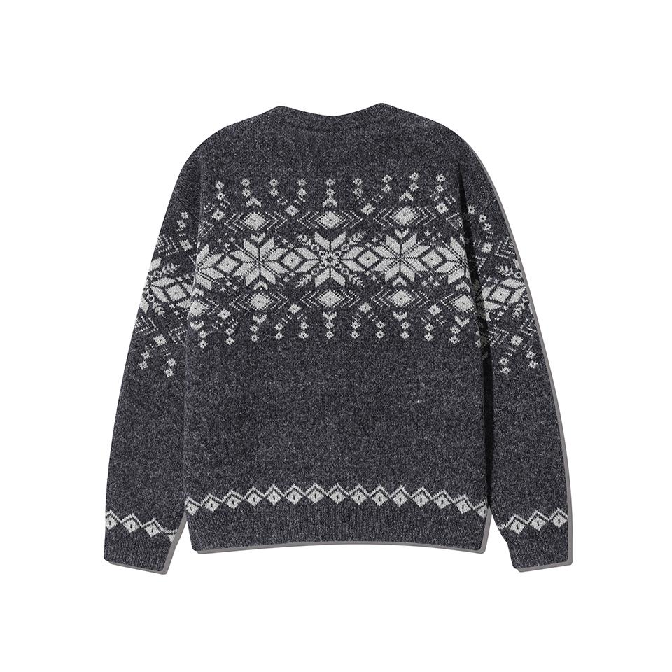 NODU Nordic Snowflake Heathered Jacquard Round Knit [Charcoal]