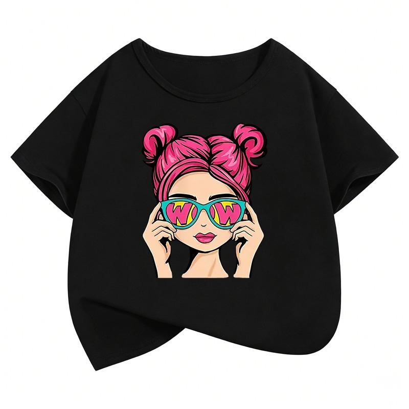 

Fashion Girl Design Printed T Shirts Soft Short Sleeve Kids Children s T-shirt Girls Summer Spring Casual Top Tee Shirt 100 чорний