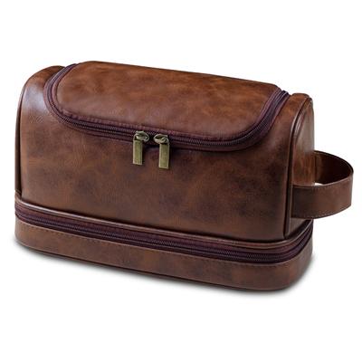 Toiletry Bag, Mens Leather Travel Organizer Kit with Hanging Hook, Large Water-resistant Toiletries Bathroom Shaving Bags