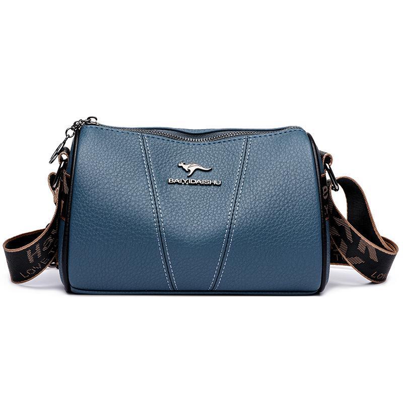 

2023 женская большая сумка-подушка Boston из искусственной кожи с широким плечевым ремнем синий