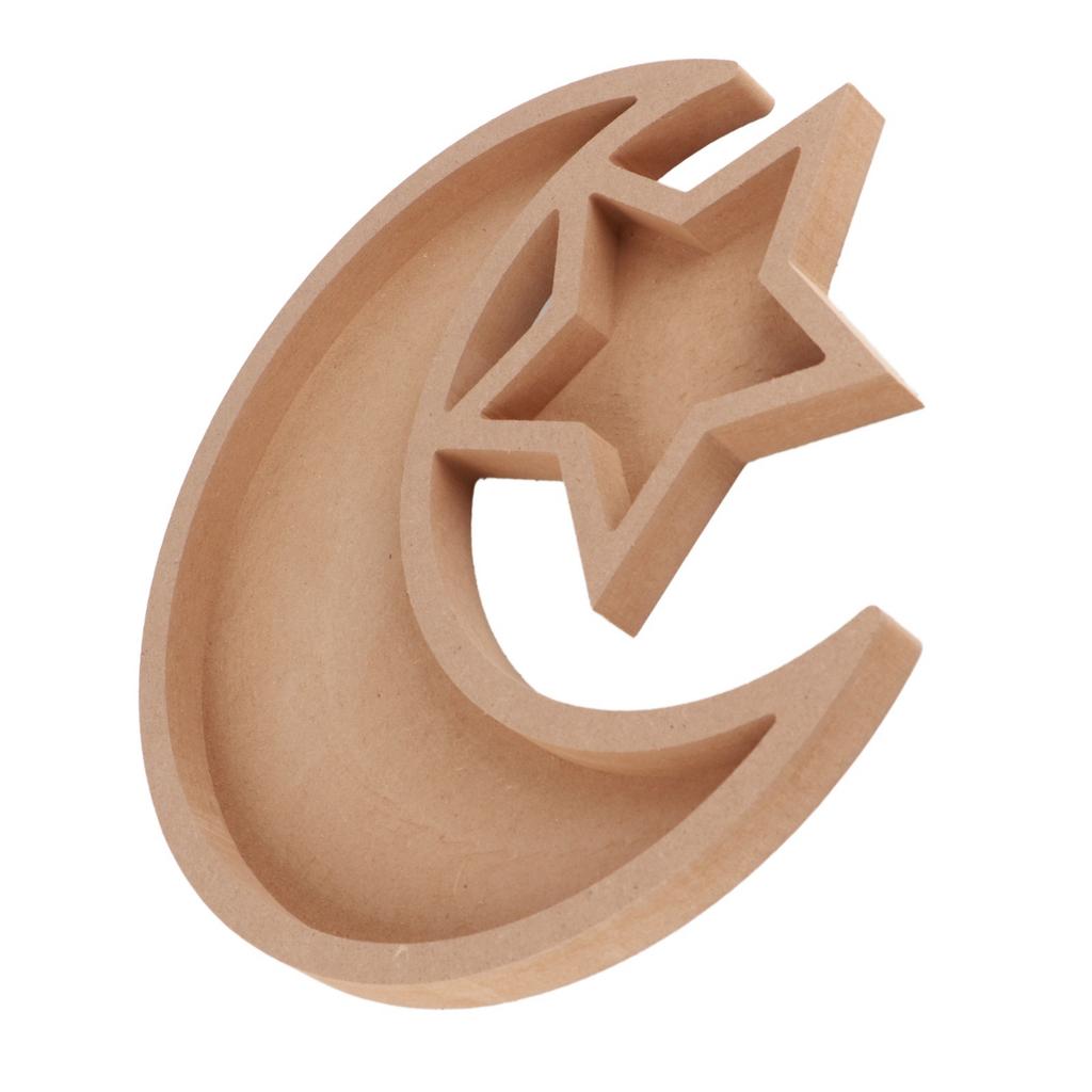 Eid Wooden Dessert Tray Cute Shape Multifunctional Ramadan Wood Moon Tray for Home Ramadan Party