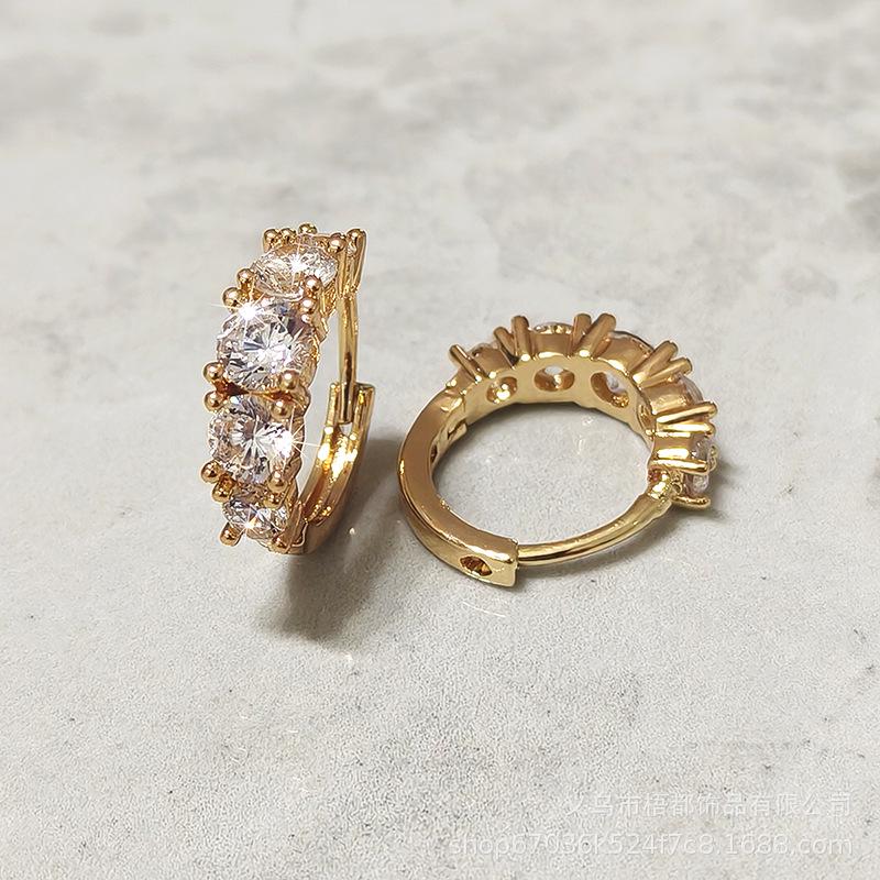 Gold-Plated Copper Zircon Hoop Earrings - European & American High-End Fashion