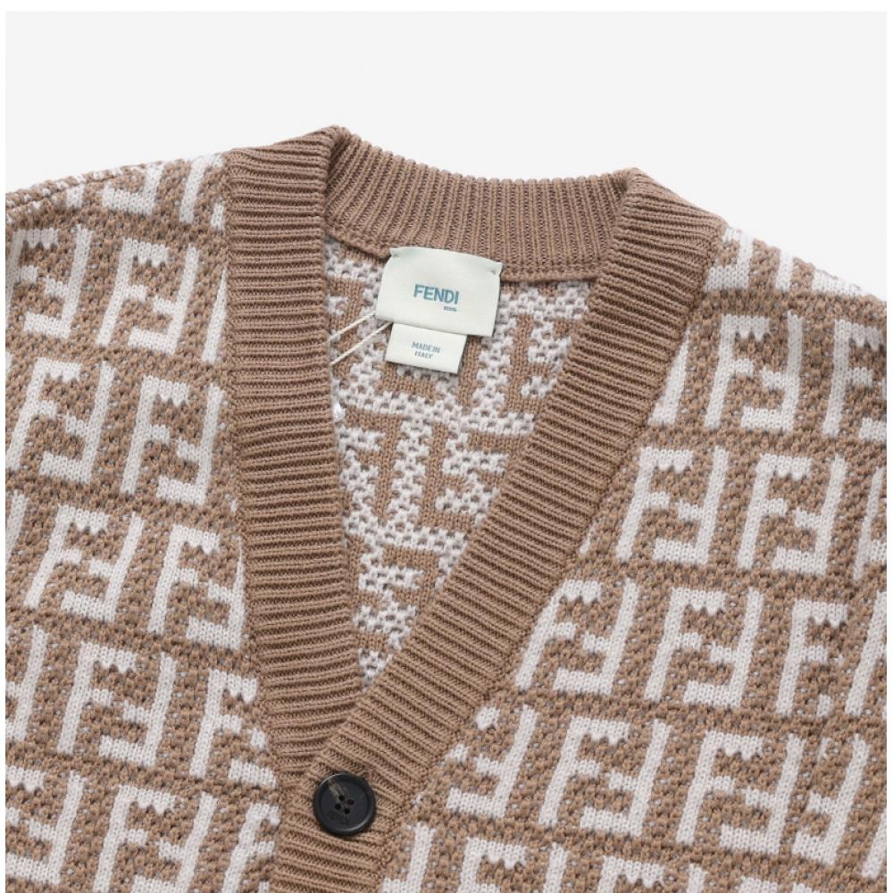 Fendi Jug054 Aobg F1m09 Ff Jacquard Wool Kids Cardigan