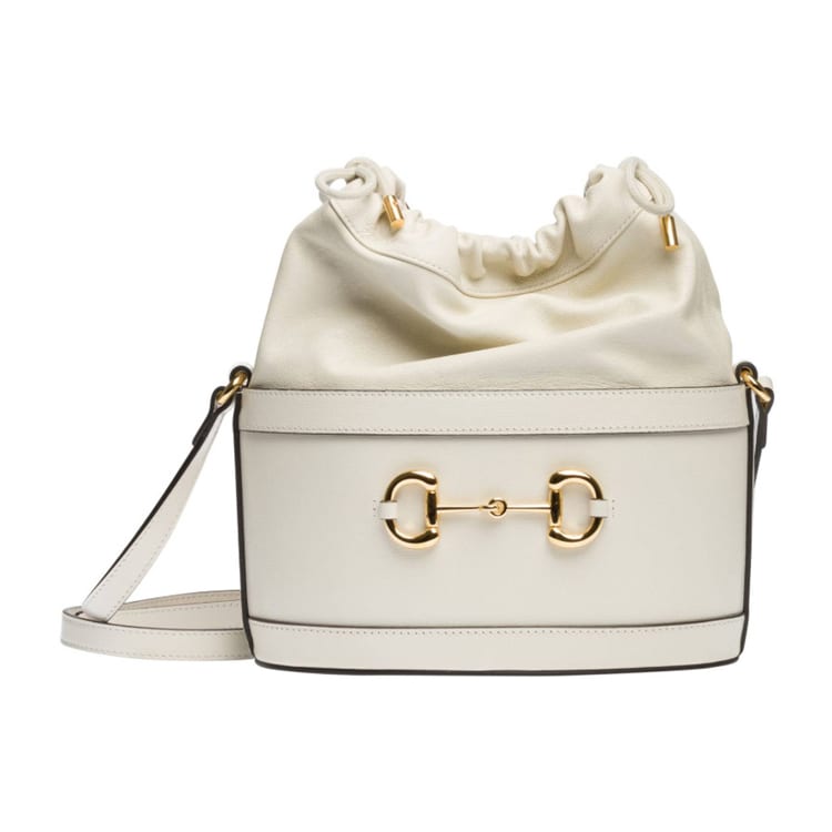 GUCCI Horsebit 1955 Leather Bucket Bag, Shoulder Bag, Crossbody Bag Women's White 602118-1DBLG-9022