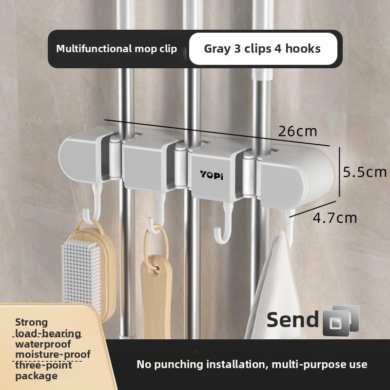 

Органайзер для швабры и метлы, держатель для швабры, настенный держатель для швабры, прочный держатель для швабры с 3/4/5/6 крючками, органайзеры для подвешивания метлы 3 clips 4 hooks серый