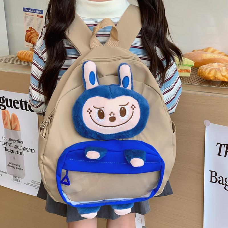 New 3D Cartoon Kids Double Shoulder School Backpack with Cute Doll and Large Capacity