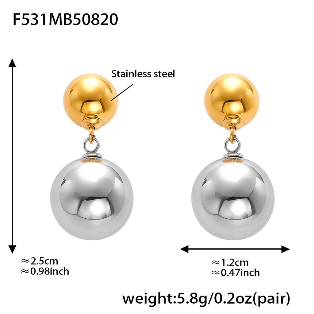 Oumaijia 18k Gold-Plated Stainless Steel Earrings with Hollow Design and Steel Ball Accents