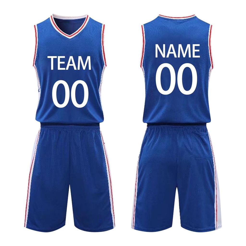 Men's Sleeveless V Neck Basketball Uniform Set Athletic Team Sportswear with Striped Side Panel Design for Training