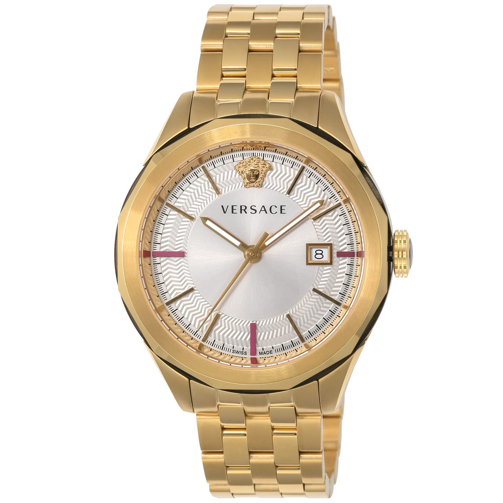 

Watch GLAZE White Dial Stainless Steel Sapphire Glass Quartz 43MM Swiss Watch VERA00618 Gold [Versace] Men s [Item] золотий