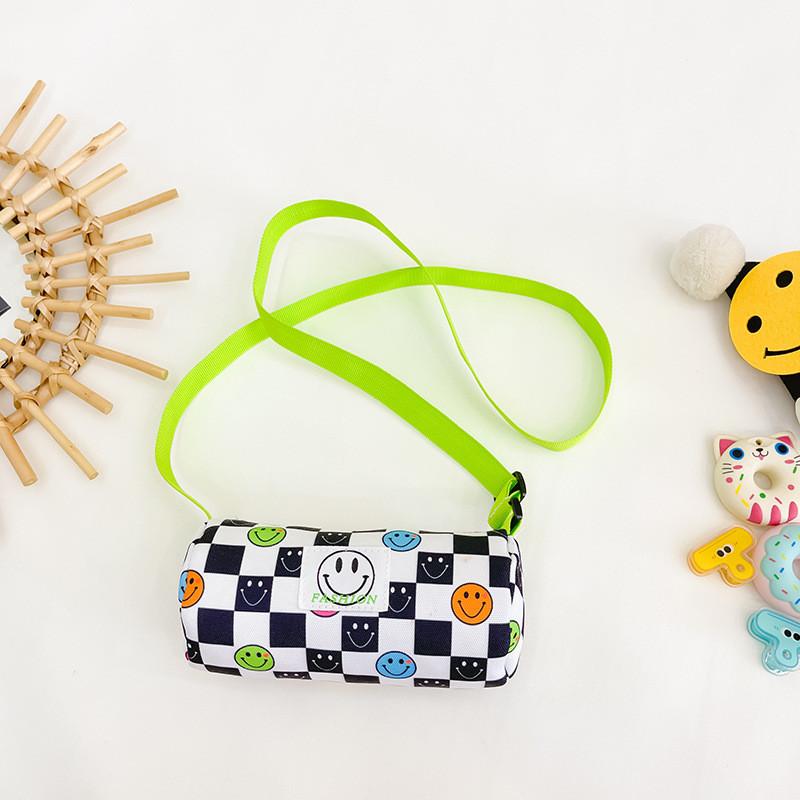 Stylish And Trendy Korean Children's Canvas Crossbody Bag With Fun Smile Face
