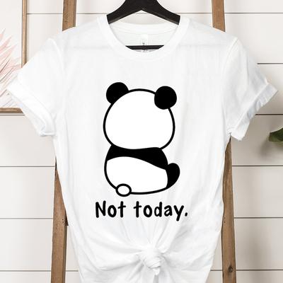 Niedliche Panda Heute Nicht Aufdruck T-Shirts für Damen Kurzarm Lustig Rundhals T-Shirt Lässige Sommer Tops