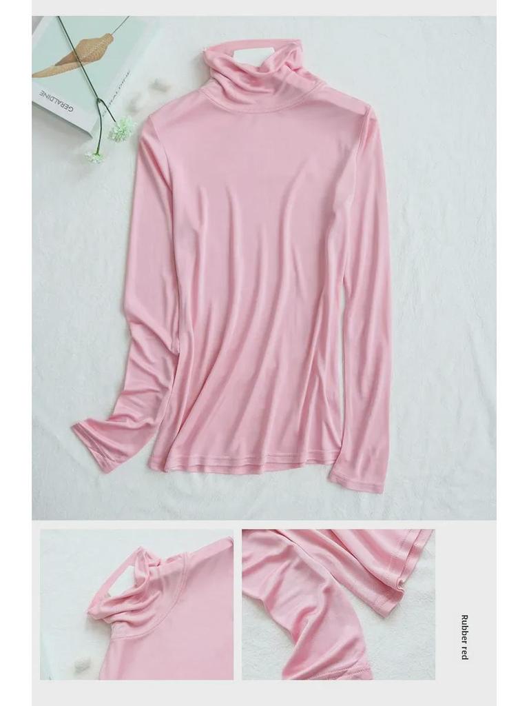 Tangge Women's Mulberry Silk Thermal High Collar Long-Sleeve Top