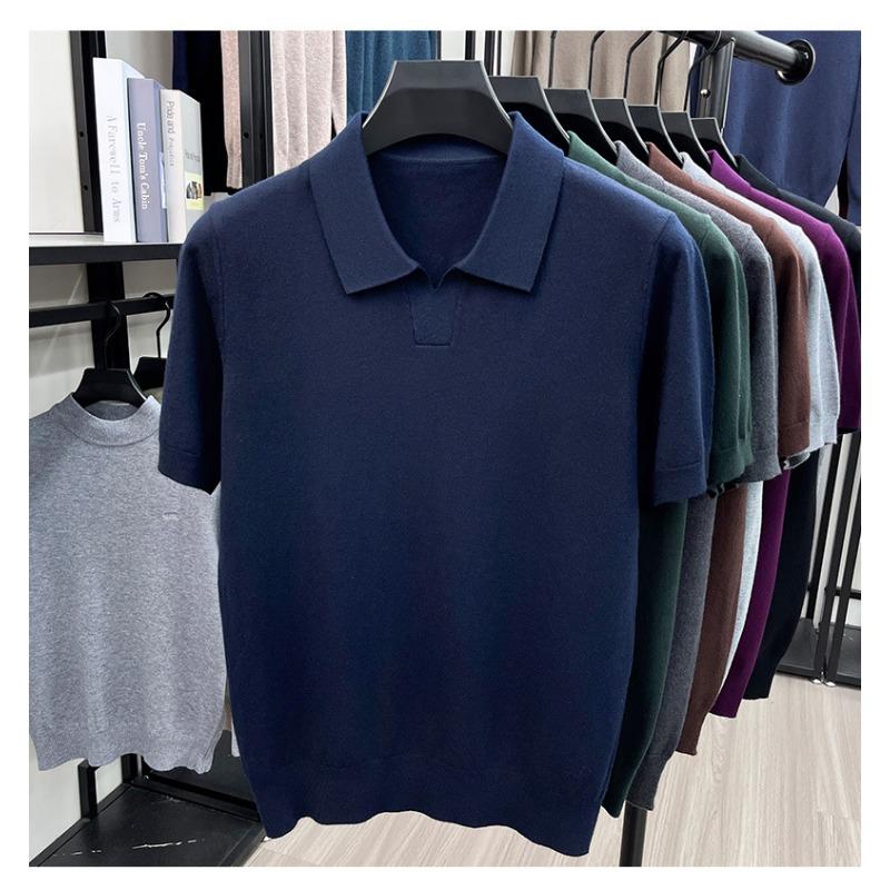 Men S Short Sleeve Turn Down Collar Knit Sweater Thin Casual Top