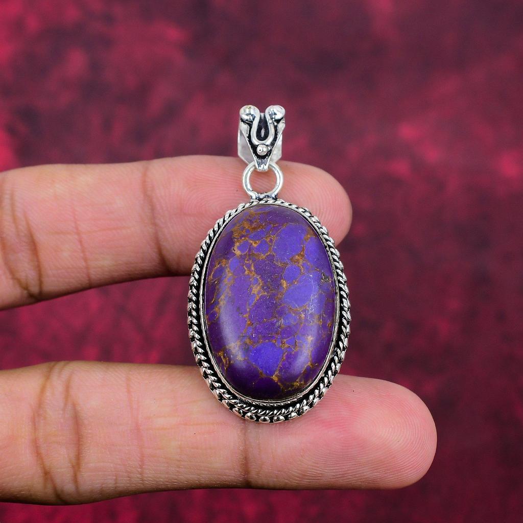 Purple Copper Turquoise Pendant, 925 Solid Sterling Silver Jewelry, Gemstone Pendant, Gift For Her Handmade Dainty Jewelry