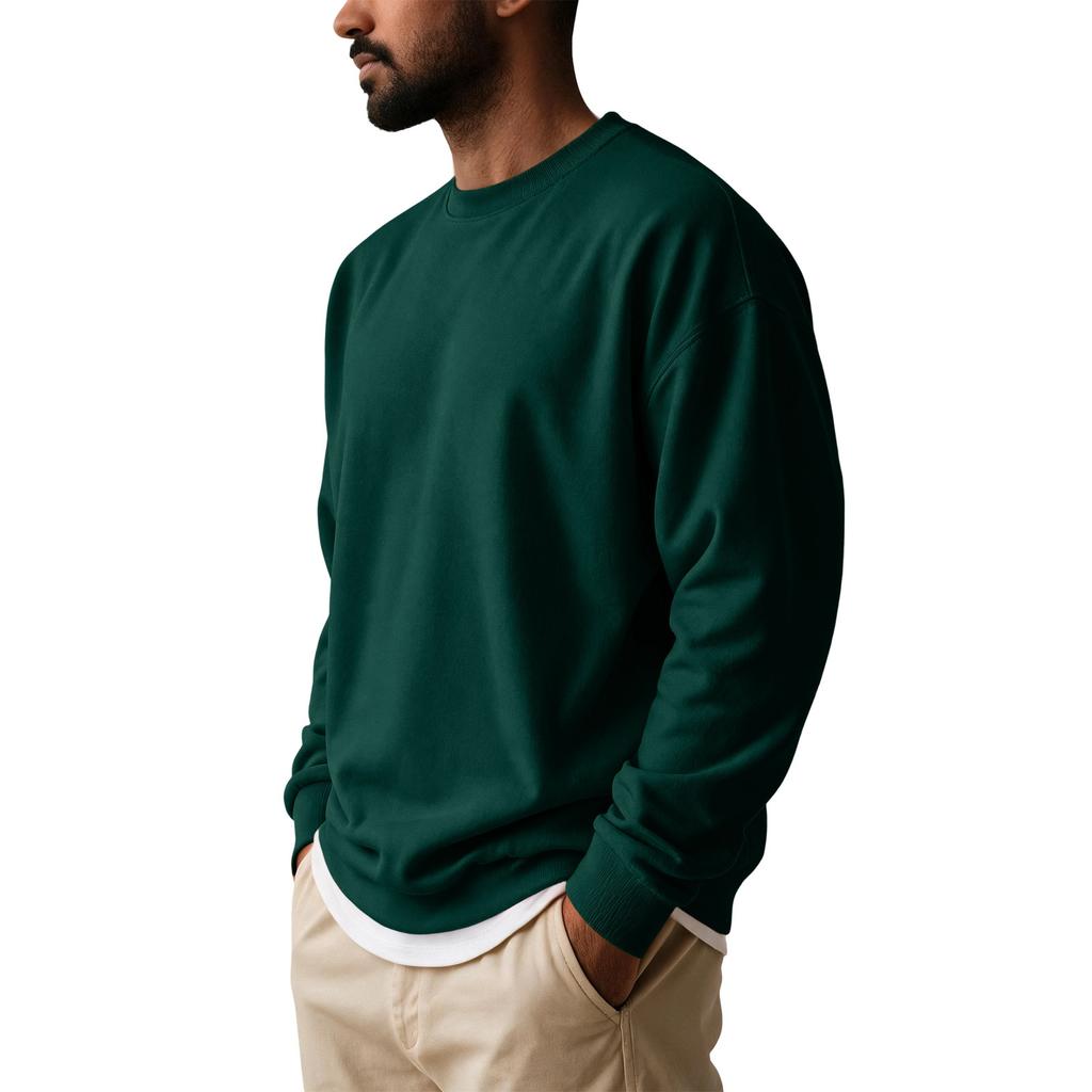Herren Lockere Passform Rundhals Sweatshirt T-Shirt, Farbe Vielseitiges Lässiges Oberteil für den Arbeitsweg