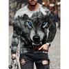 T Shirt for Mens Wolf Pattern Print Long Sleeve Leisure 3D Polyester Man's T-shirts