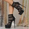 Fashion Breathable Mesh Open Toe Woman Sandals Boots Designer Zipper Hollow Out Stiletto Heels Ladies Shoes
