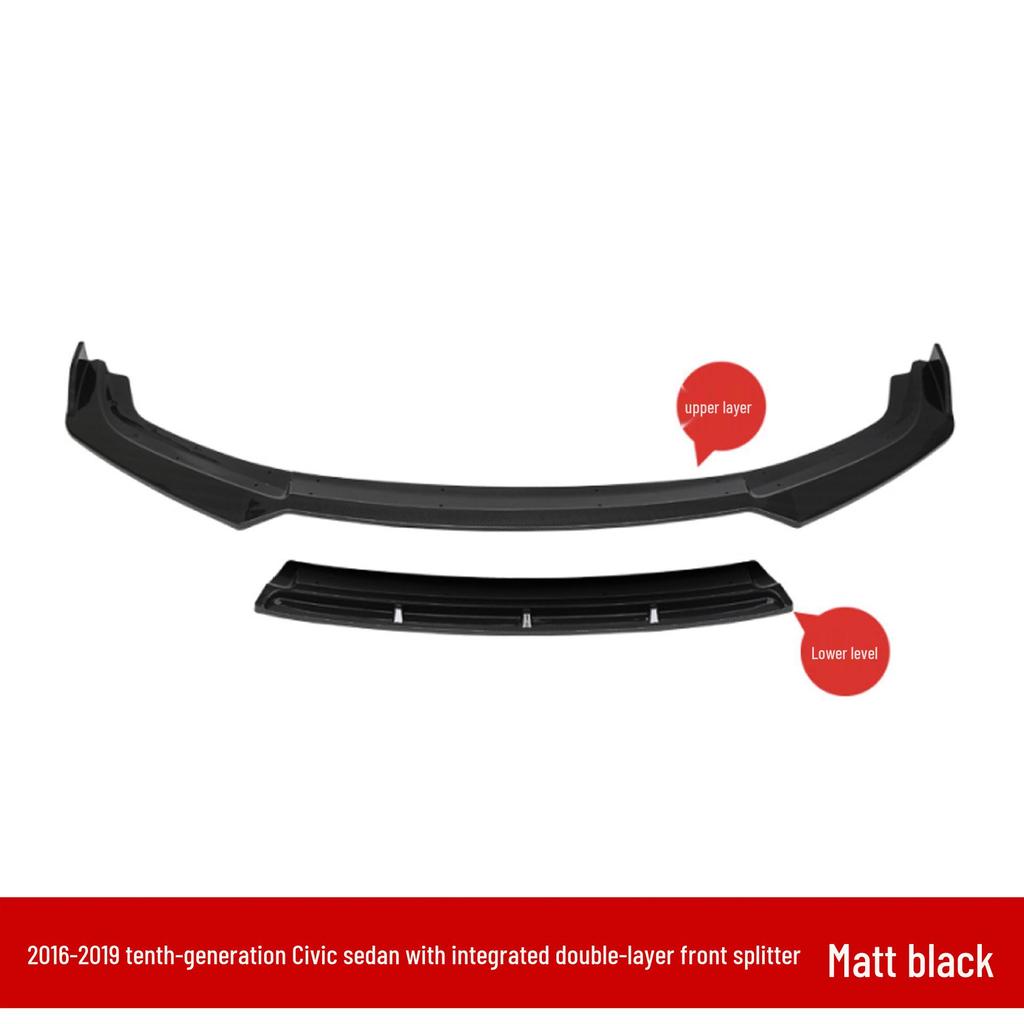 Civic 16th-20th Gen Front Lip Splitter & Rear Spoiler Kit with Double/Single-Layer Side Skirts