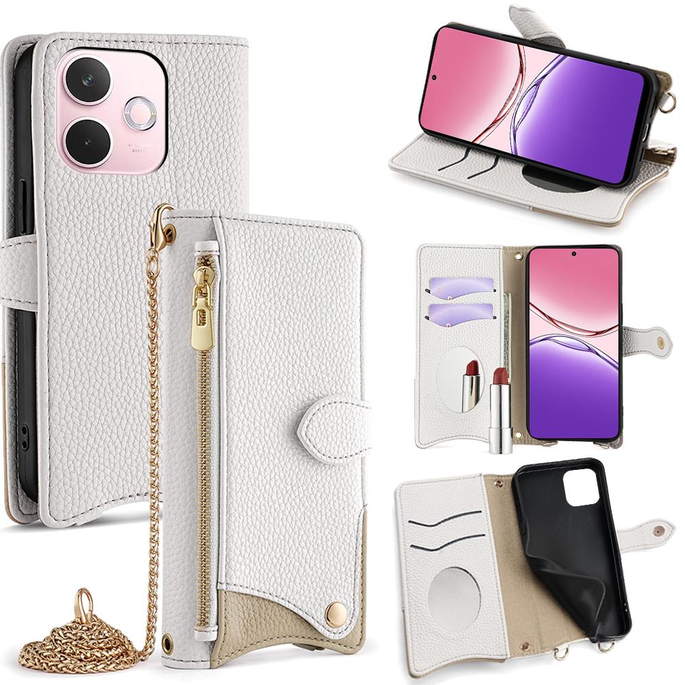 

Для Oppo A5 Pro 4G (Глобальний)/5G (Глобальний)/A5 Energy 5G (Китай) Чохол-гаманець Дизайн Риб ячий хвіст Шкіряний Чохол для телефону з Дзеркалом/Ремінцем White