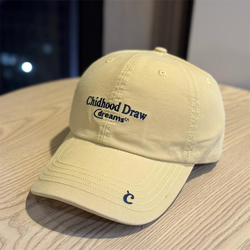 Spring and Summer New Retro Letters Solid Color Embroidered Soft Top Baseball Cap Trend Wide Brim Big Face Show Face Small Cap