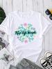 (Asian Size) Flower Letter Trend Cute Short Sleeve T-shirts Women's Clothing Print Fashion Female Casual Top T O-neck Graphic Tee