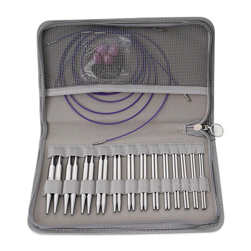 Detachable Circular Knitting Needles Set - 13 Pairs, Bright White Aluminum Nickel-Plated, DIY Sweater Knitting Tools, PU Packaging.